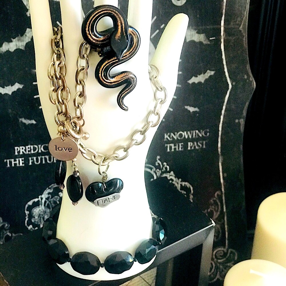 Jet BLK Crystal Artisan SterlingSnake Goth Bundle